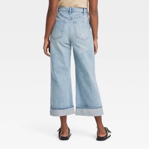 Vintage Baggy Wide Leg Cropped Medium Wash Jeans Sz 10 - Picture 2 of 5